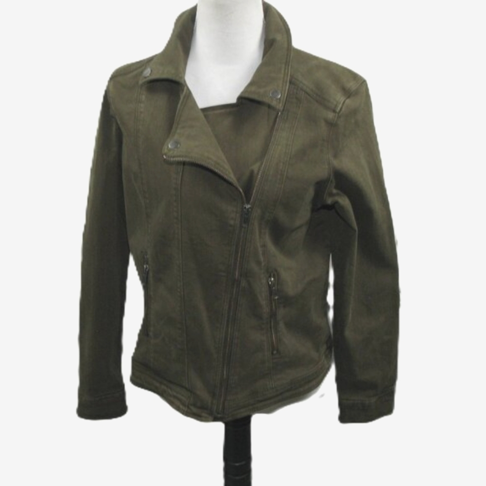 Liverpool Olive Green Cotton/Lyocell Blend Moto Jacket Size Medium